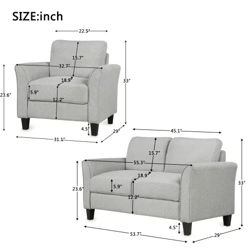 Light Gray Linen Fabric Sofa Set G68638