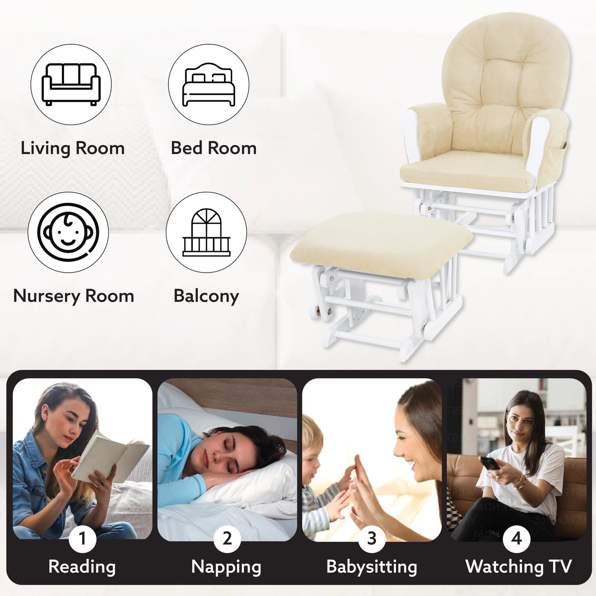 White Glider and Ottoman Set F34956