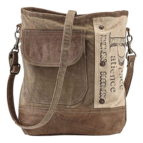 Upcycled Canvas Shoulder Bag with Adjustable Strap and Zip Closure I14671