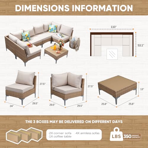 7 Piece Wicker Patio Furniture Set with Coffee Table N69688