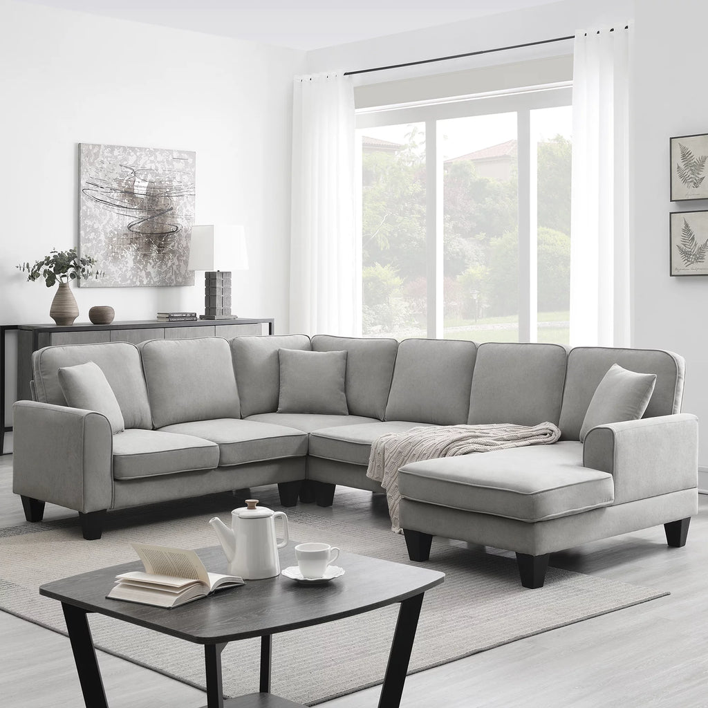7 Seat Fabric U Shape Sectional Sofa with 3 Pillows G865825