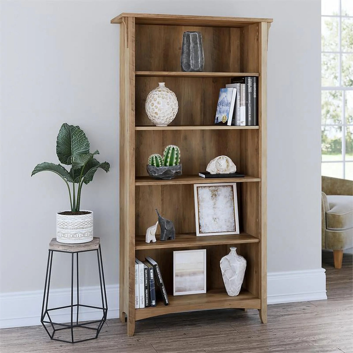 5 Shelf Reclaimed Pine Engineered Wood Bookcase Q509467
