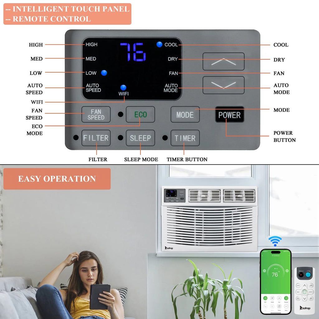 10,000 BTU 115V Window-Mounted Compact Air Conditioner with Remote Control, White E856