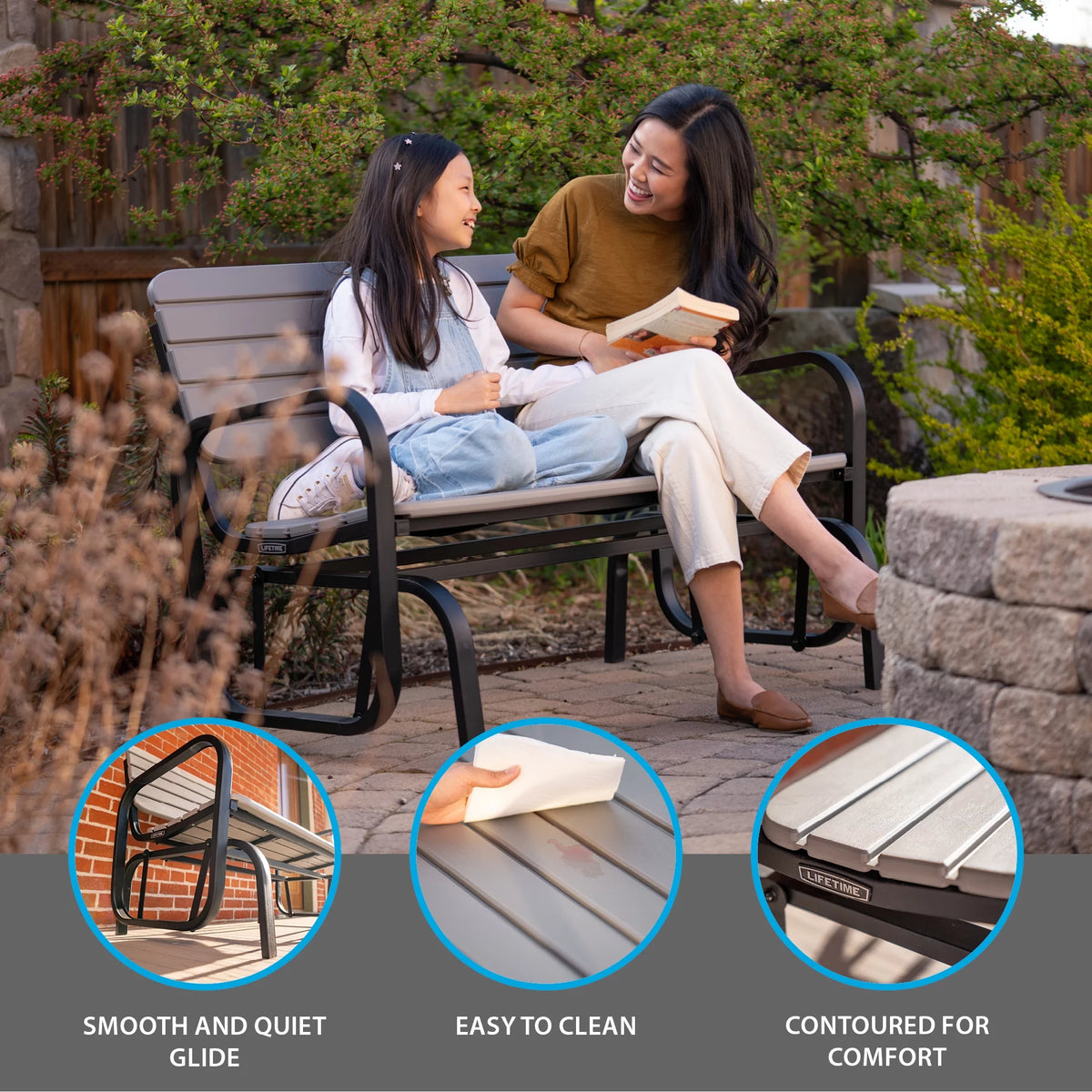 Polyethylene Outdoor Glider Bench Gray S57988