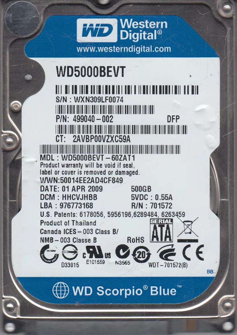 500GB SATA 2.5 Hard Drive V612454