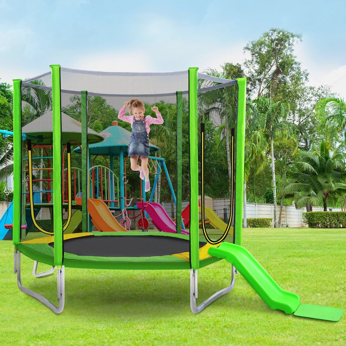 7FT Toddler Trampoline with Slide and Ladder Z75311
