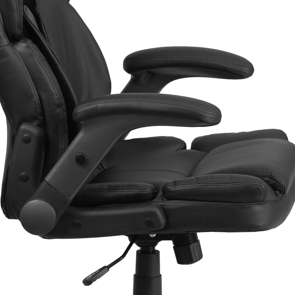 Black LeatherSoft Executive Swivel Ergonomic Office Chair with Flip-Up Arms K358