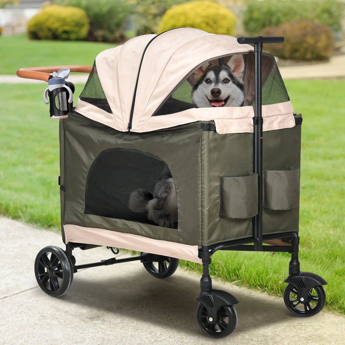 Foldable 4 Wheels Dog Stroller with Storage Basket L183