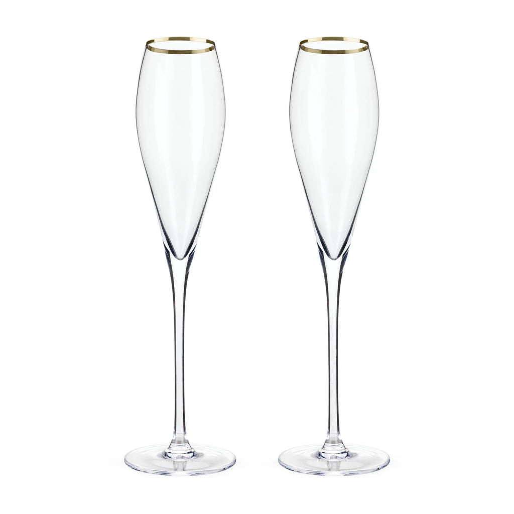 Gold-Rimmed Crystal Champagne Flutes Z179