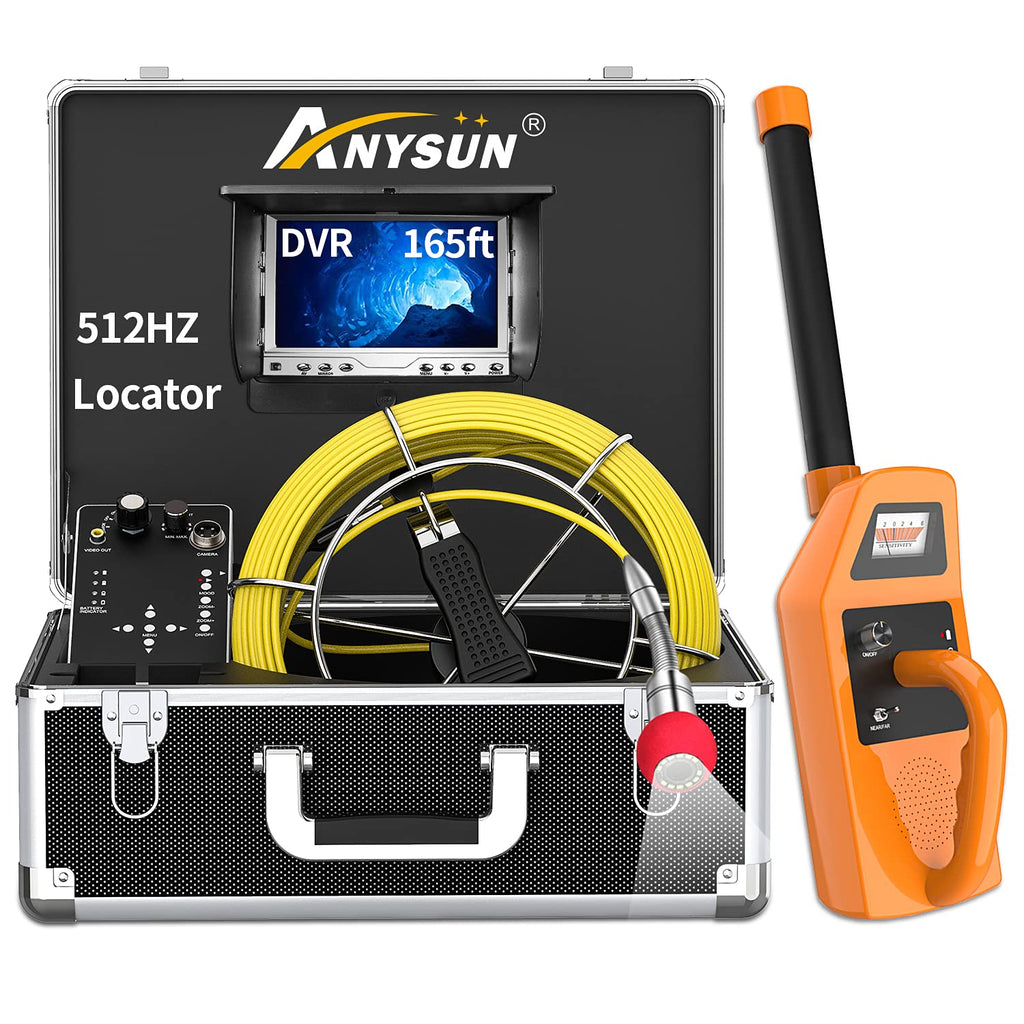 Sewer Camera with Locator, 165ft Inspection Camera with 512Hz Sonde Transmitter and Receiver, DVR and 7 LCD Monitor IP68 Waterproof Pipe Inspection Camera F6586