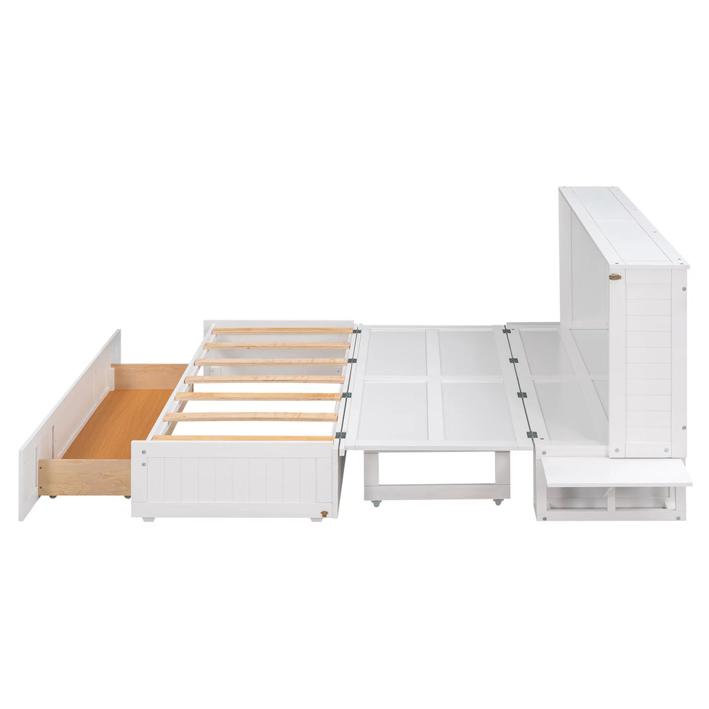 Queen Size Solid Wood Murphy Platform Bed with Drawer D20059