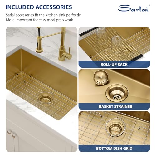 28 Inch Gold Undermount Stainless Steel Kitchen Sink H66605