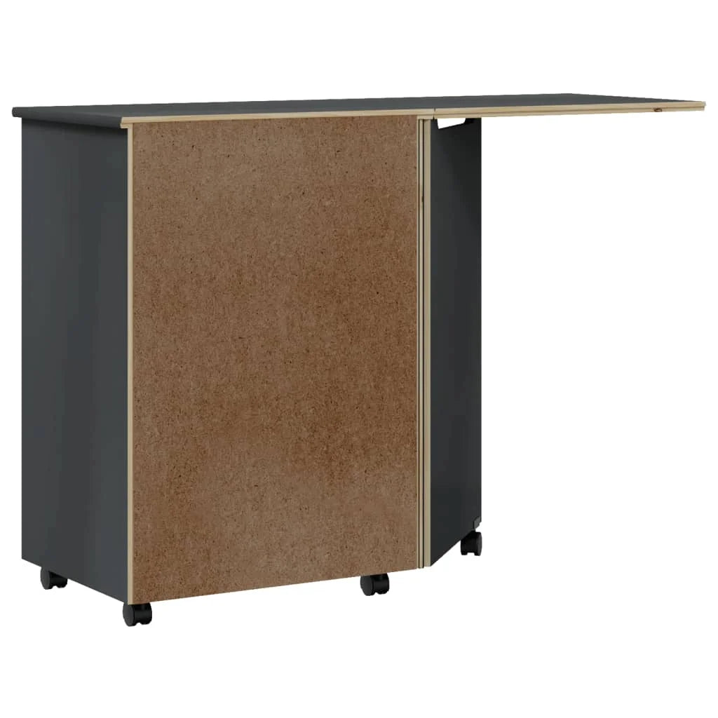 Rolling Cabinet with Desk, Foldable, Gray Solid Wood Pine F12836