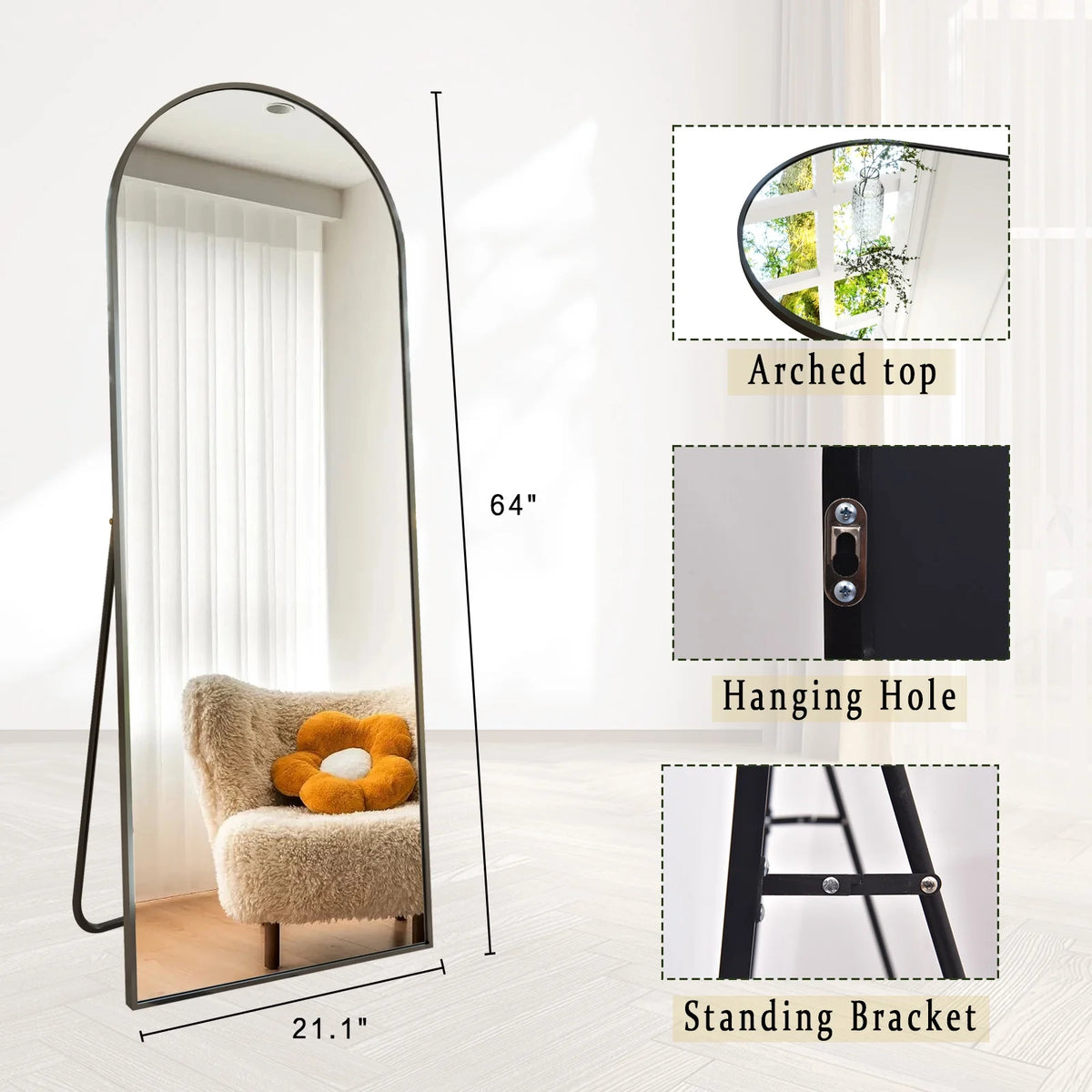 Black Arched Full Length Floor Mirror T931