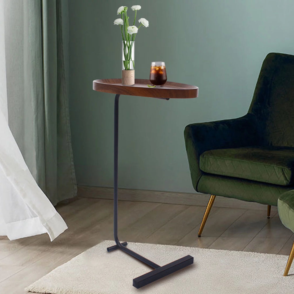 Walnut C-Shaped Sofa Side End Table V48473