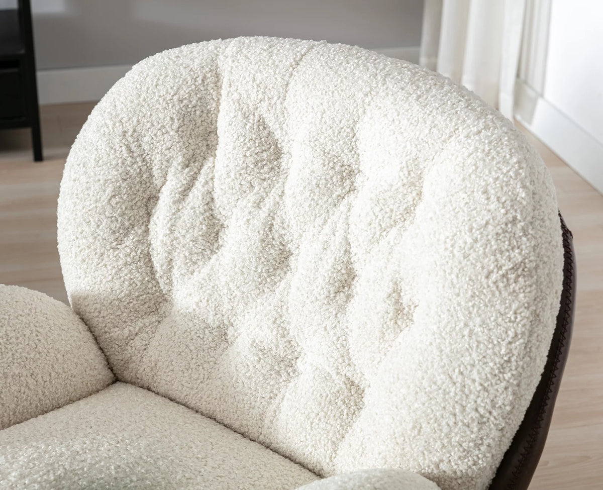 White Faux Fur Swivel Accent Chair with Ottoman P8130