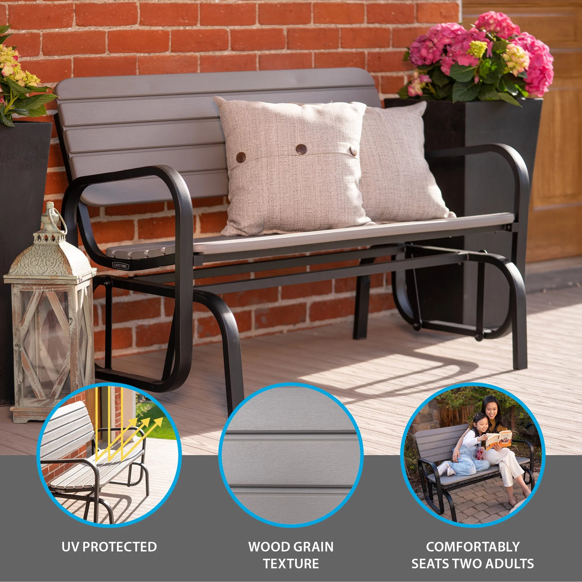 Polyethylene Outdoor Glider Bench Gray S57988