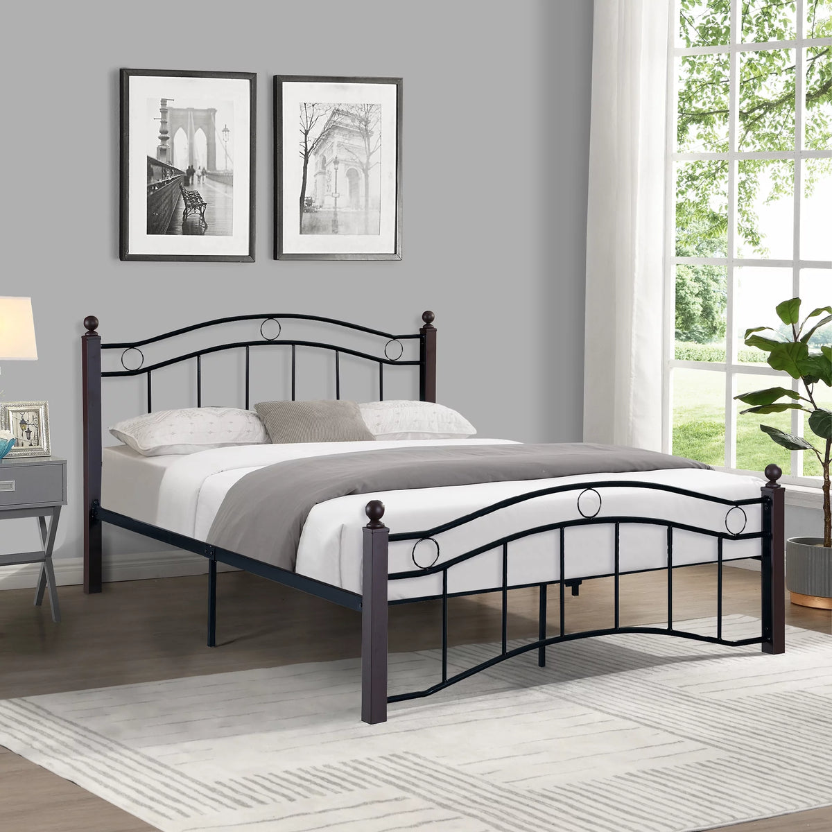 Metal Bed Frame with Headboard and Footboard Full Size X837