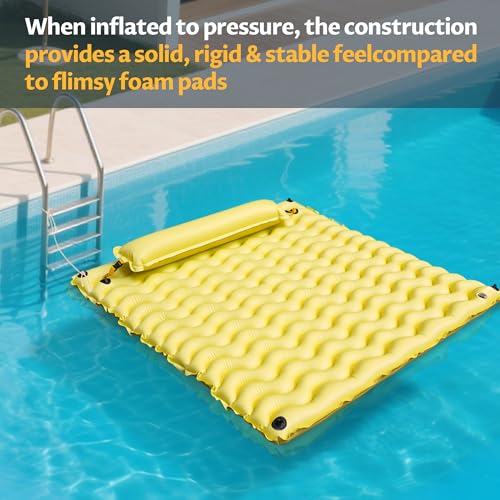 Inflatable Floating Mat with Non-Slip Wave Pattern and Dual Headrest A3298