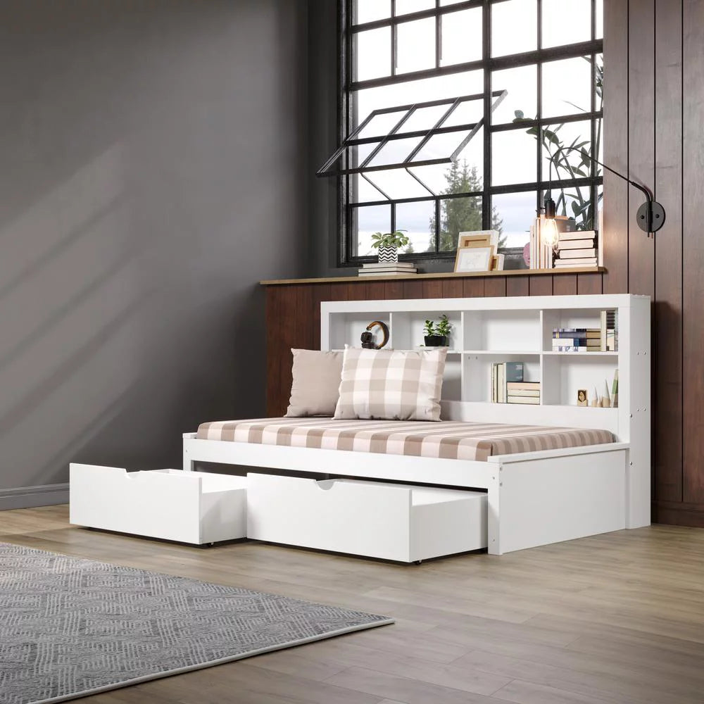 White Twin Bookcase Day Bed with Drawers A379