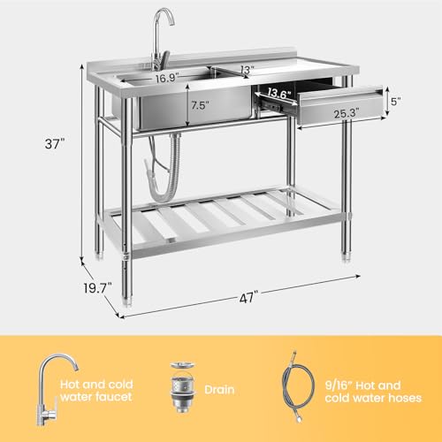 Stainless Steel Free Standing Single Bowl Utility Sink N9324