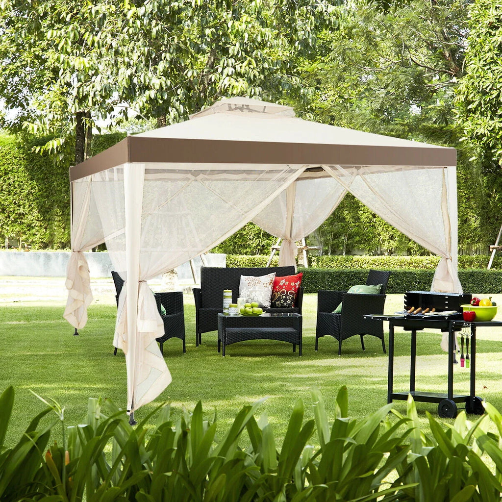 10' x 10' Beige Canopy Gazebo with Mosquito Netting Z647