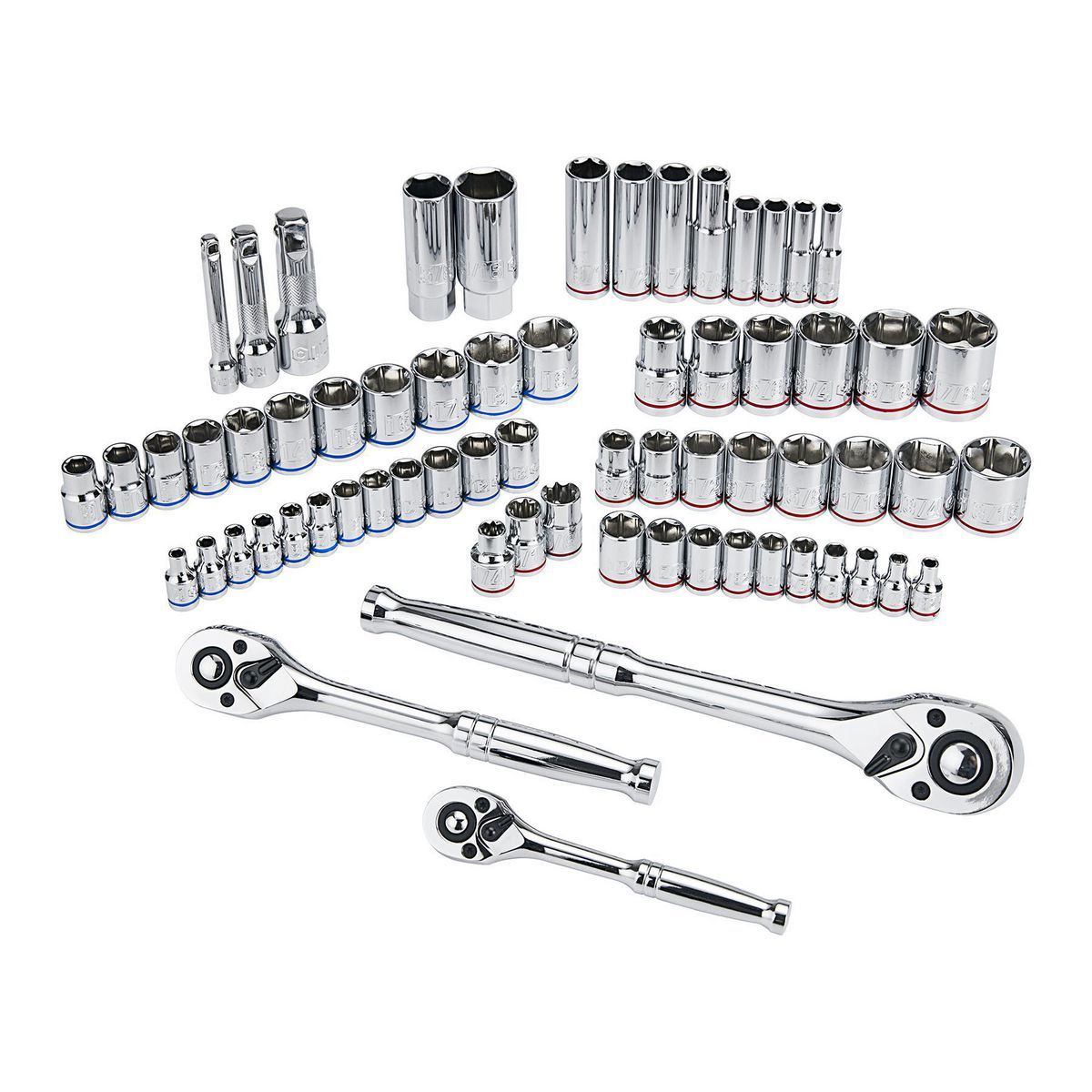 1/4 in., 3/8 in., and 1/2 in. Drive SAE and Metric Socket Set, 66-Piece N124849