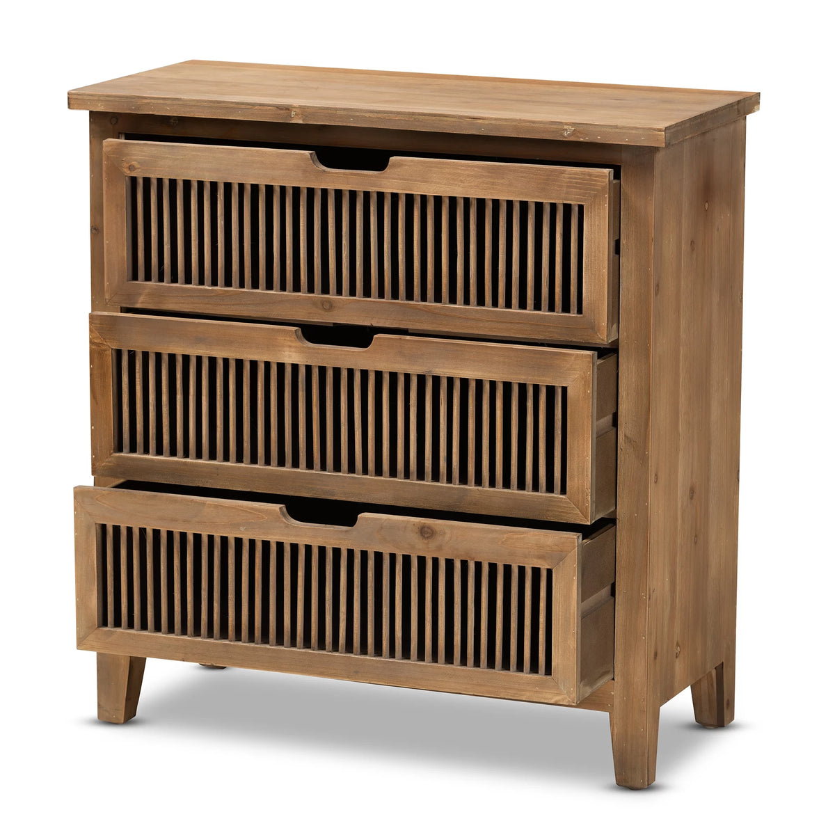 Medium Oak 3-Drawer Wood Chest H2479
