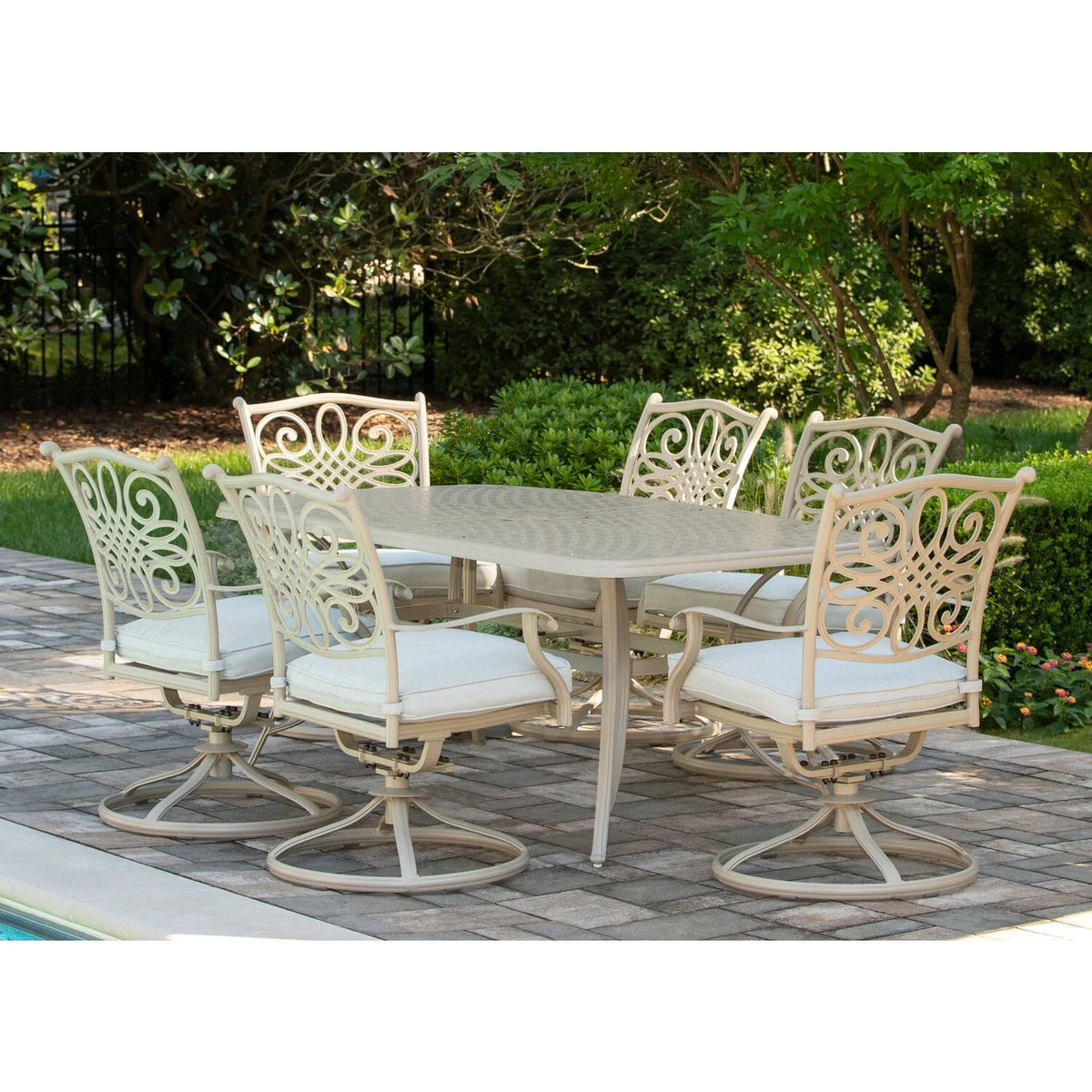 7-Piece Cushioned Swivel Rocker Patio Dining Set with Cast Aluminum Table Q3764