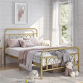 Metal Platform Bed Frame with Headboard and Footboard, Twin, Antique Gold R65174