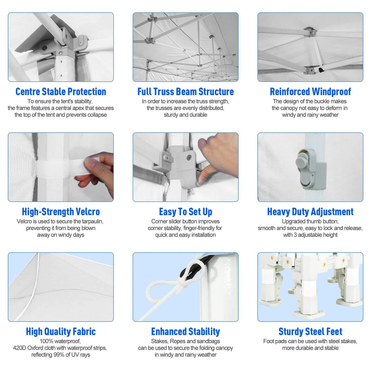 10'x30' Heavy Duty Waterproof Pop Up Canopy with 8 Removable Sidewalls, White M722