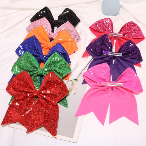 7 Inch Sequin Red Hair Bow Clips J4728