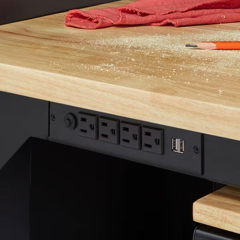8 ft. Adjustable Height Solid Wood Top Workbench in Black I372132