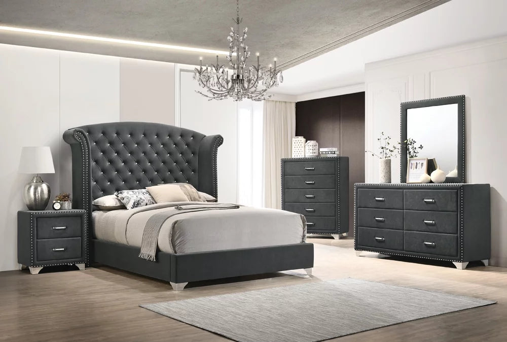 Grey Wingback Upholstered Bed Q3014