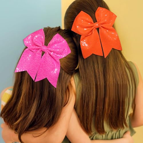 7 Inch Sequin Red Hair Bow Clips J4728