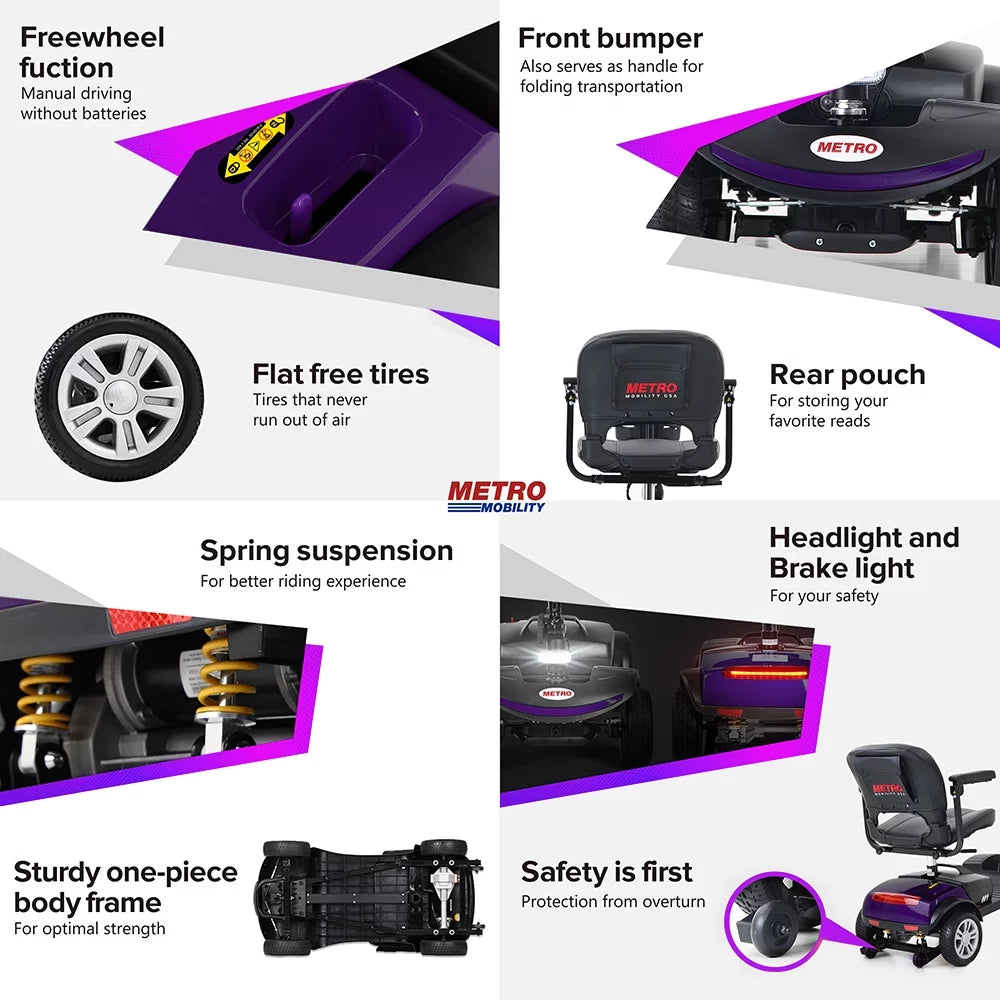 4 Wheel Purple Mobility Scooter with Detachable Basket O75716