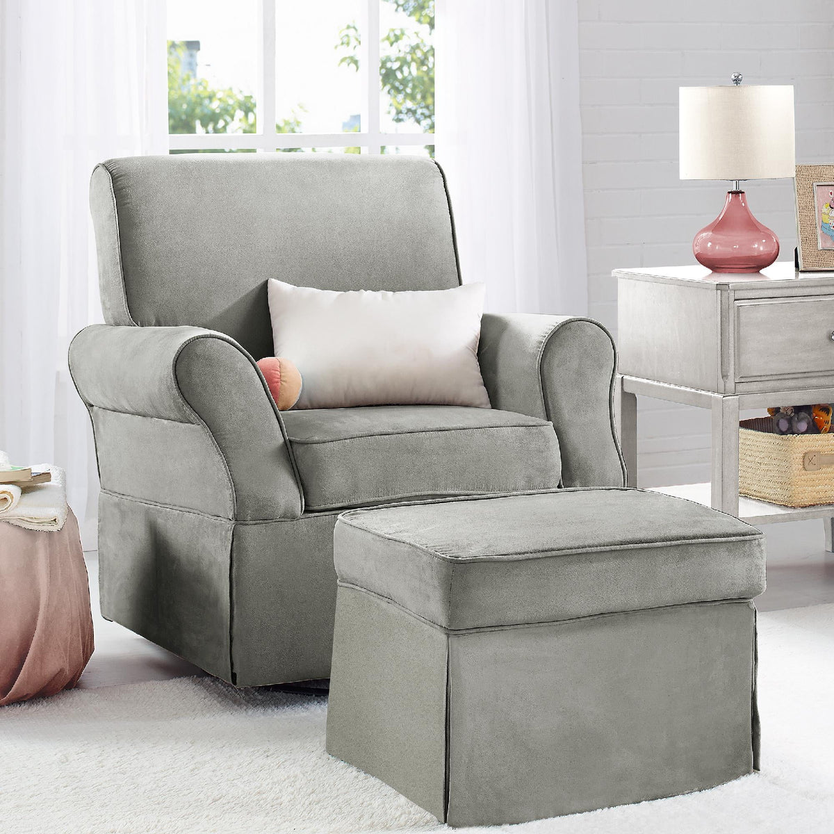 Gray Microfiber Swivel Glider Chair & Ottoman Q150
