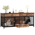 Brown Wooden Double Dog Crate Furniture with Drawers W452