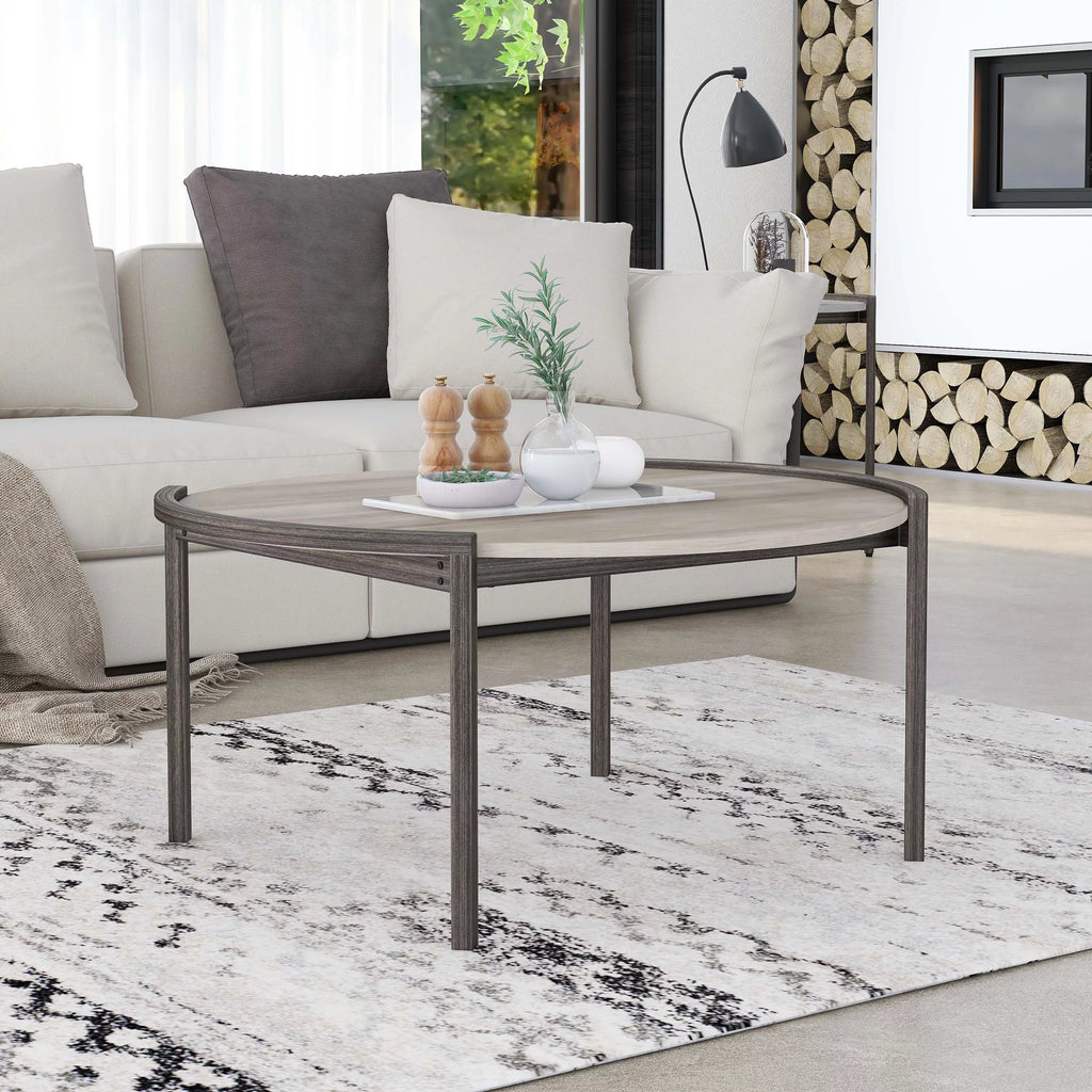 Light Grey 37-inch Steel Round Coffee Table W78951