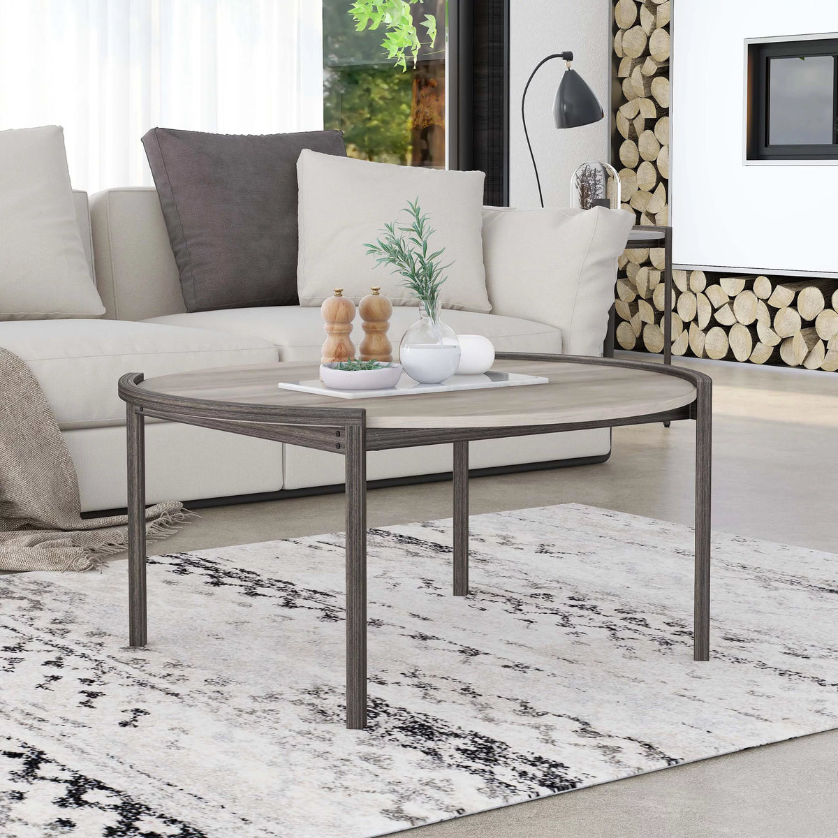 Light Grey 37-inch Steel Round Coffee Table W78951