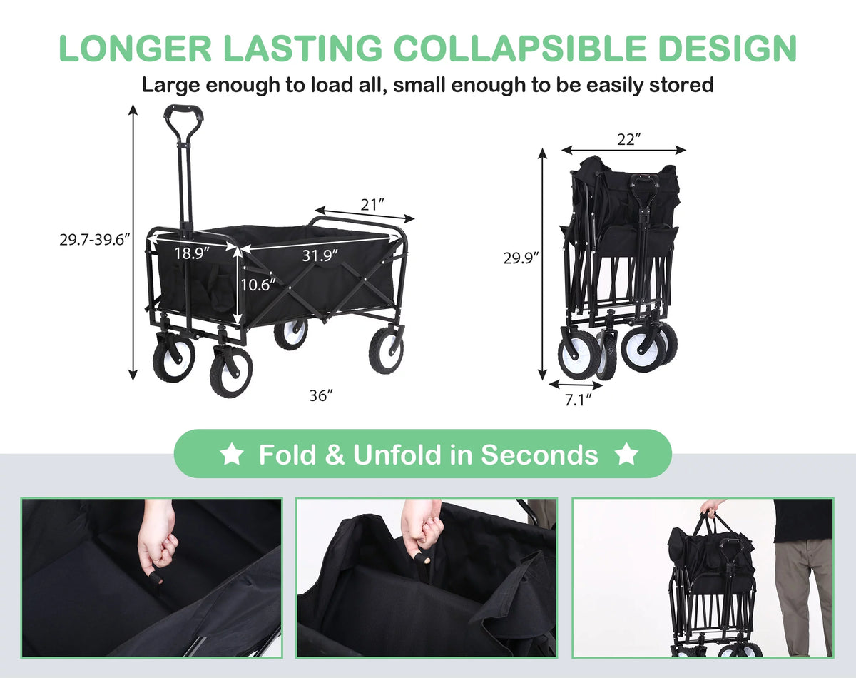 Collapsible Folding Wagon with All-Terrain Wheels Black X777