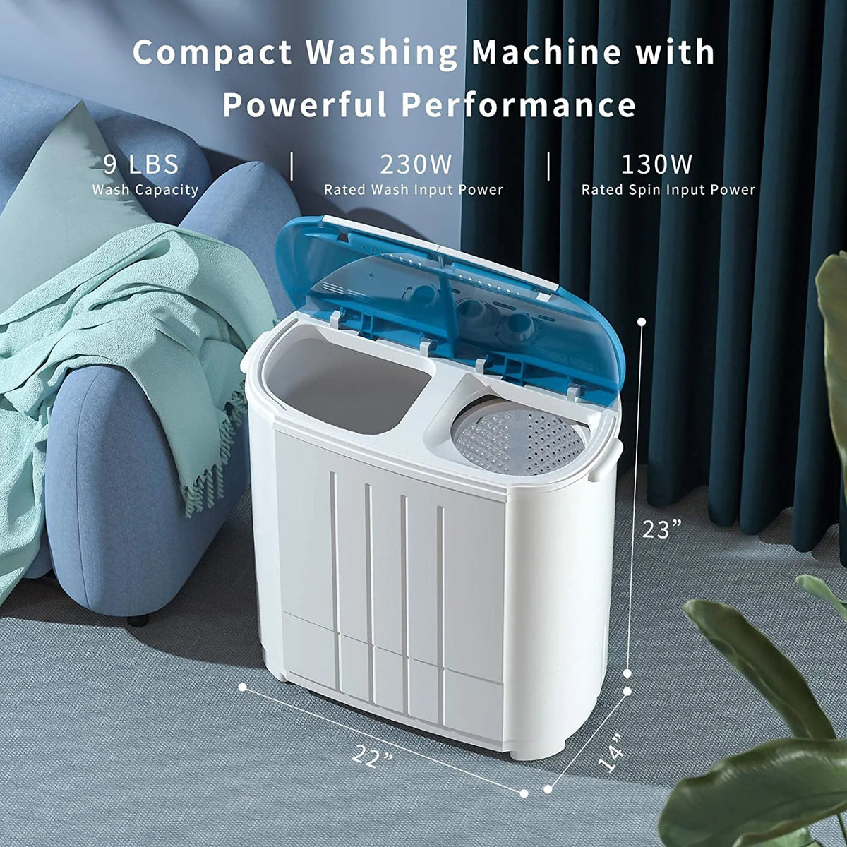 Portable 14lbs Twin Tub Compact Semi-Automatic Washer Spinner Combo V908