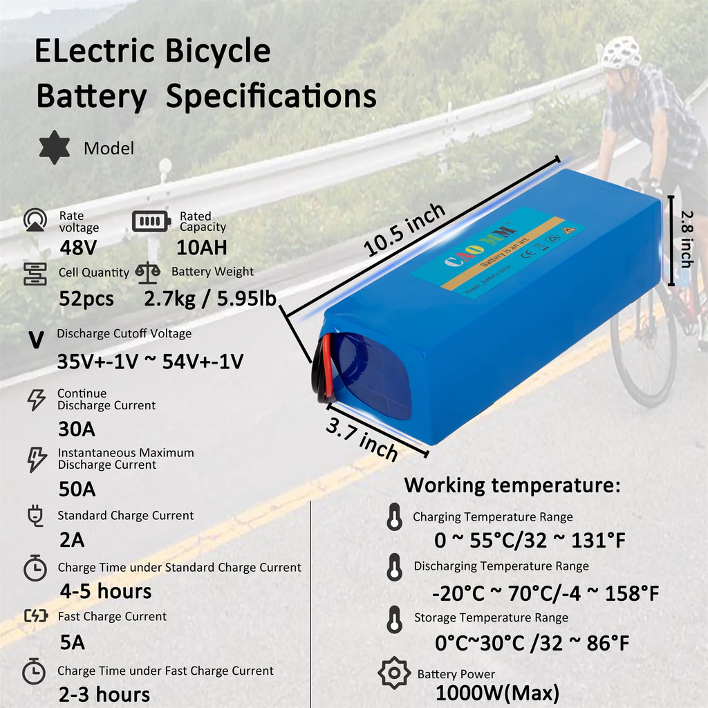 48V 10Ah Lithium Ebike Battery with 5A Fast Charger U61840