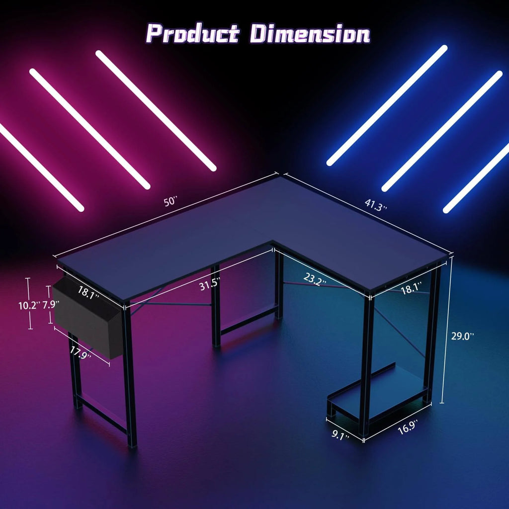 L Shaped Gaming Desk, Black T4753