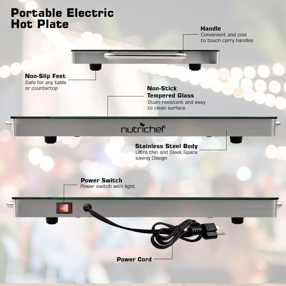 Electric Hot Plate Tray Dish Warmer with Black Glass Top M707429