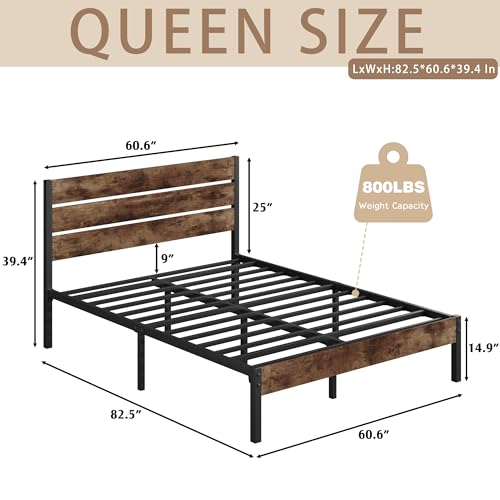 Rustic Brown Metal Full Bed Frame with Headboard and Footboard O95619