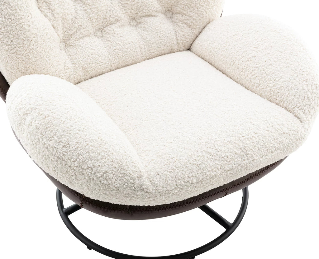 White Faux Fur Swivel Accent Chair with Ottoman P8130