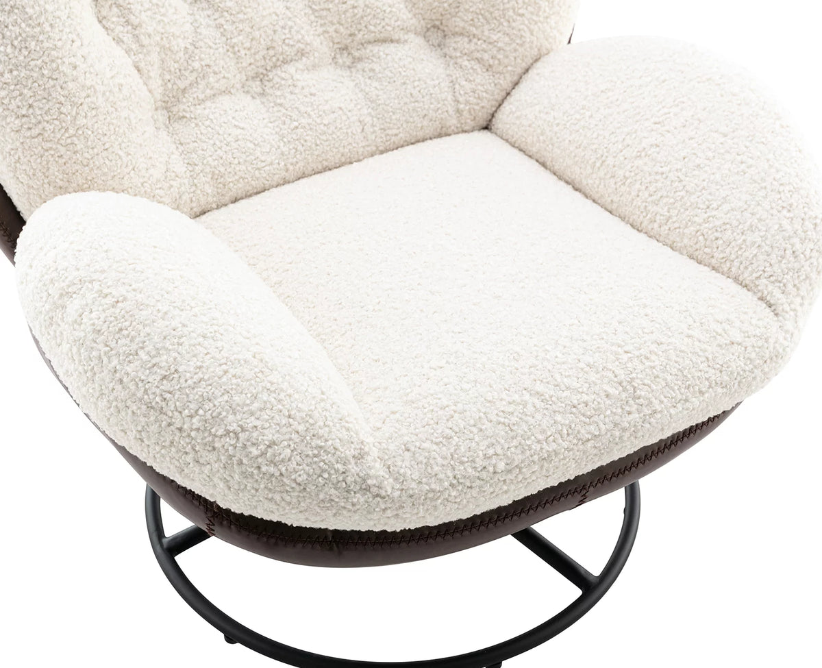 White Faux Fur Swivel Accent Chair with Ottoman P8130