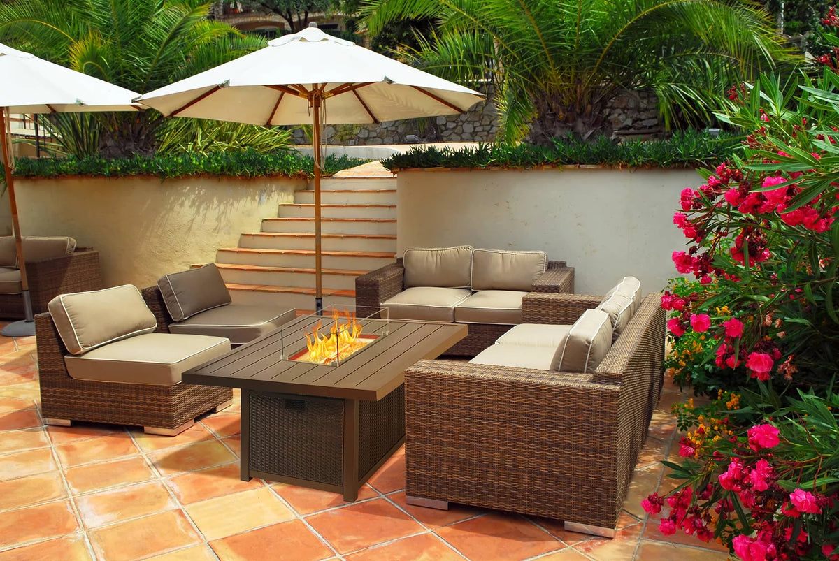 52 Inch Aluminum Propane Fire Pit Table with Glass Wind Guard L2329