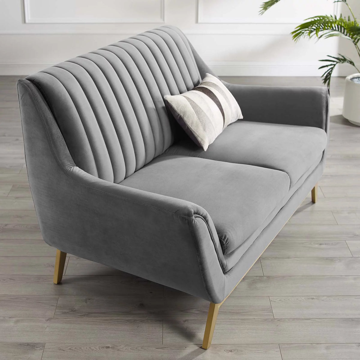 Gray Channel Tufted Performance Velvet Loveseat A3190